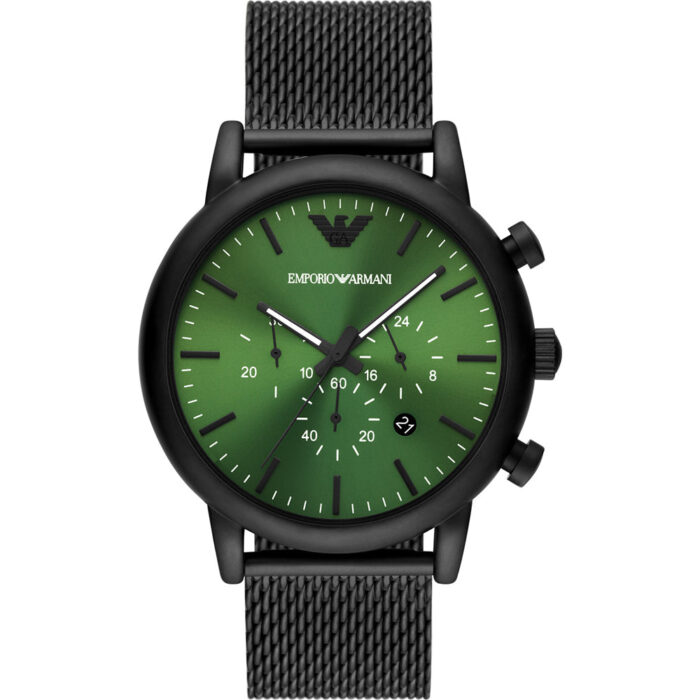 Emporio Armani Renato Chronograph Silver Dial Black Leather Strap Watch for Men - AR11473 - Image 6
